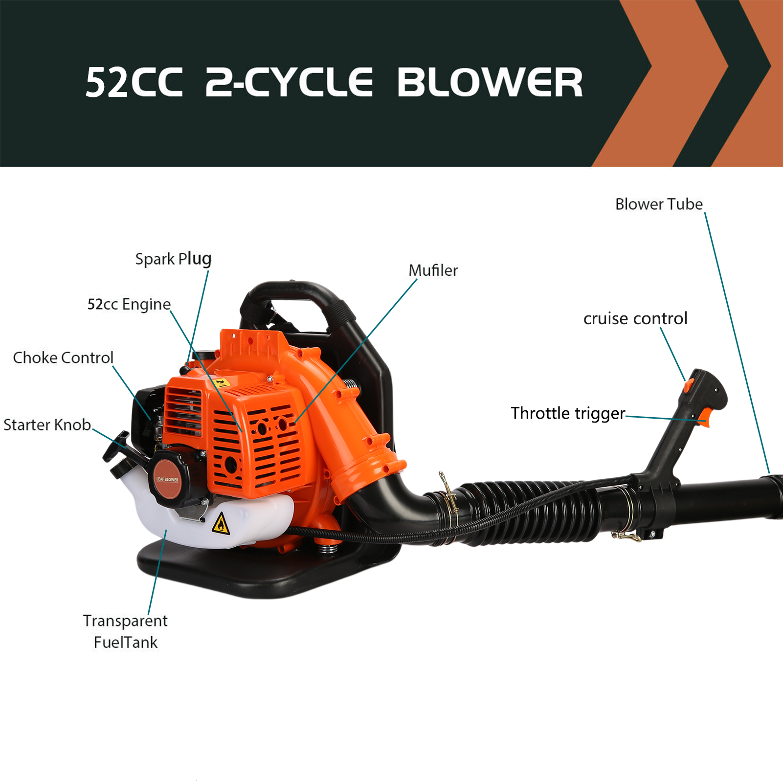 Air-cooled two-stroke gas engine, backpack blade blower, high-power two-stroke strong wind ABS garden backpack style snow blower