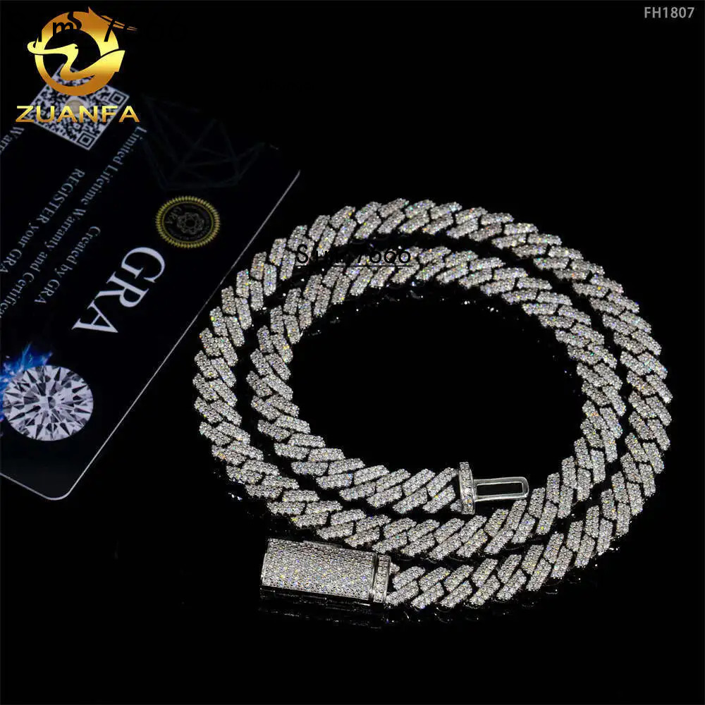Pass Diamond Tester 925 Sterling Silver Hip Hop Jewelry Men Necklace 8mm 2 Rows Iced Out Vvs Moissanite Cuban Link Chain