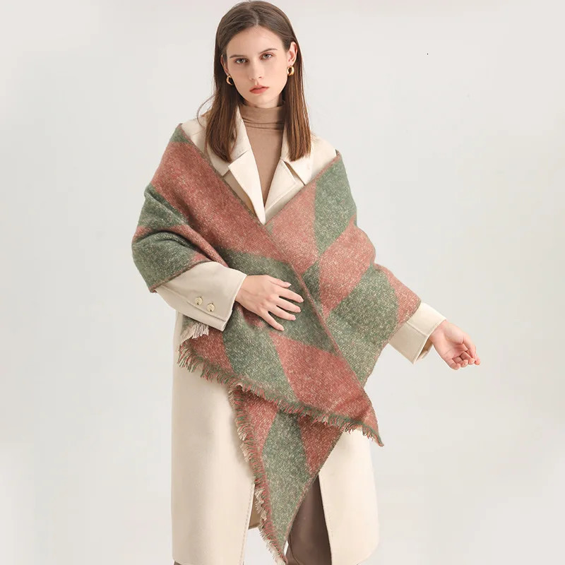 European American Checkerboard Scarf Women Autumn Winter Fleecing Scarve Warm Neckerchief Shawl Fashion Wrap For Men 250807
