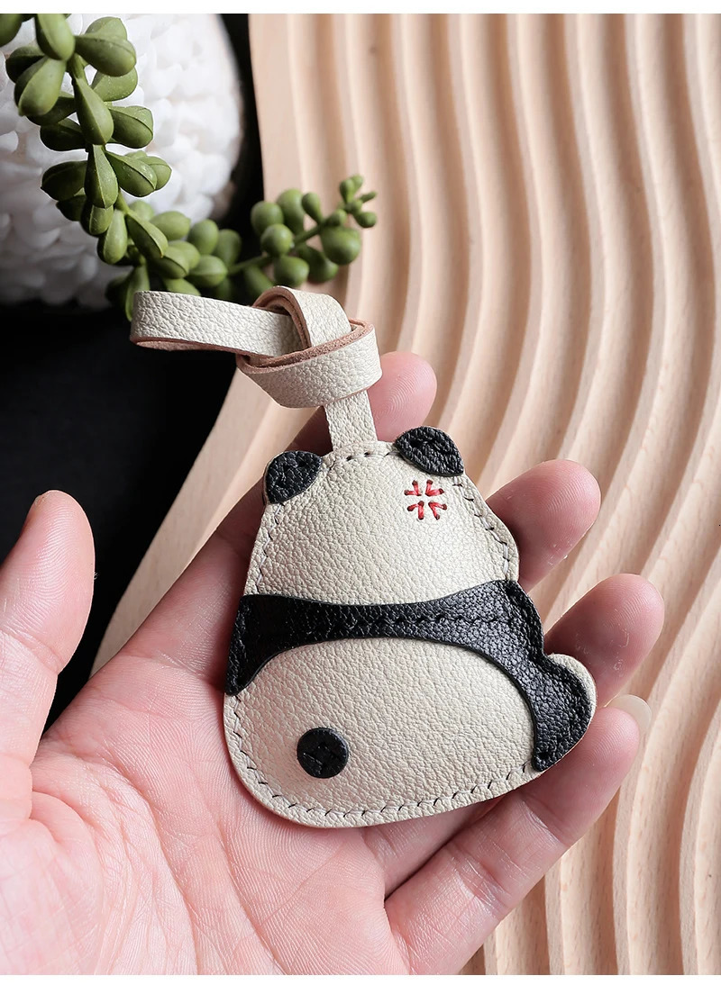 Handmade leather Bag charm Panda personalized bag small pendant cute car keychain creative Birthday gift 250801