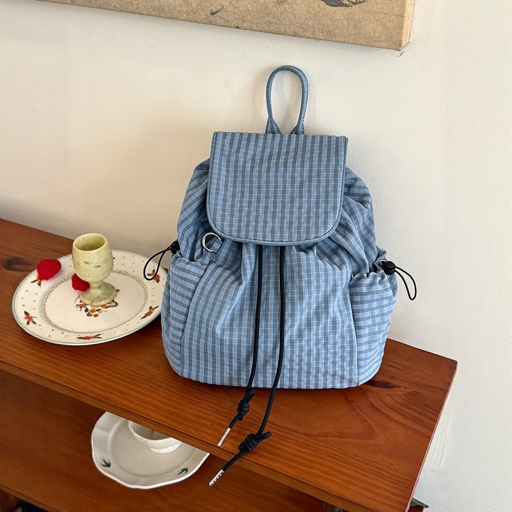 2025 fashion Autumn New Women's Backpack Trendy Lightweight Nylon Atmosphere Checkered Leisure Commuter Single Shoulder Designer