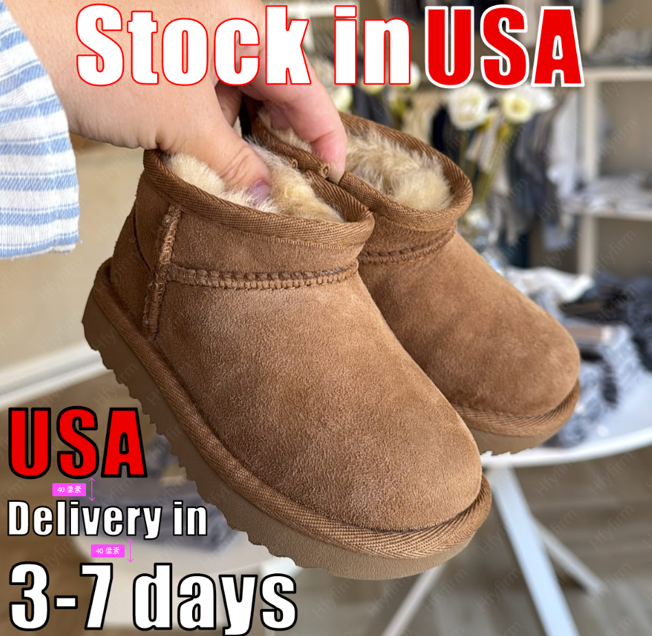 Designer Kids Toddler Classic Ultra Mini Boots Snow Boot Baby Big Kid Children Child Fur Slippers Sheepskin Tasman Tazz Chestnut Sand Beige Winter Ankle