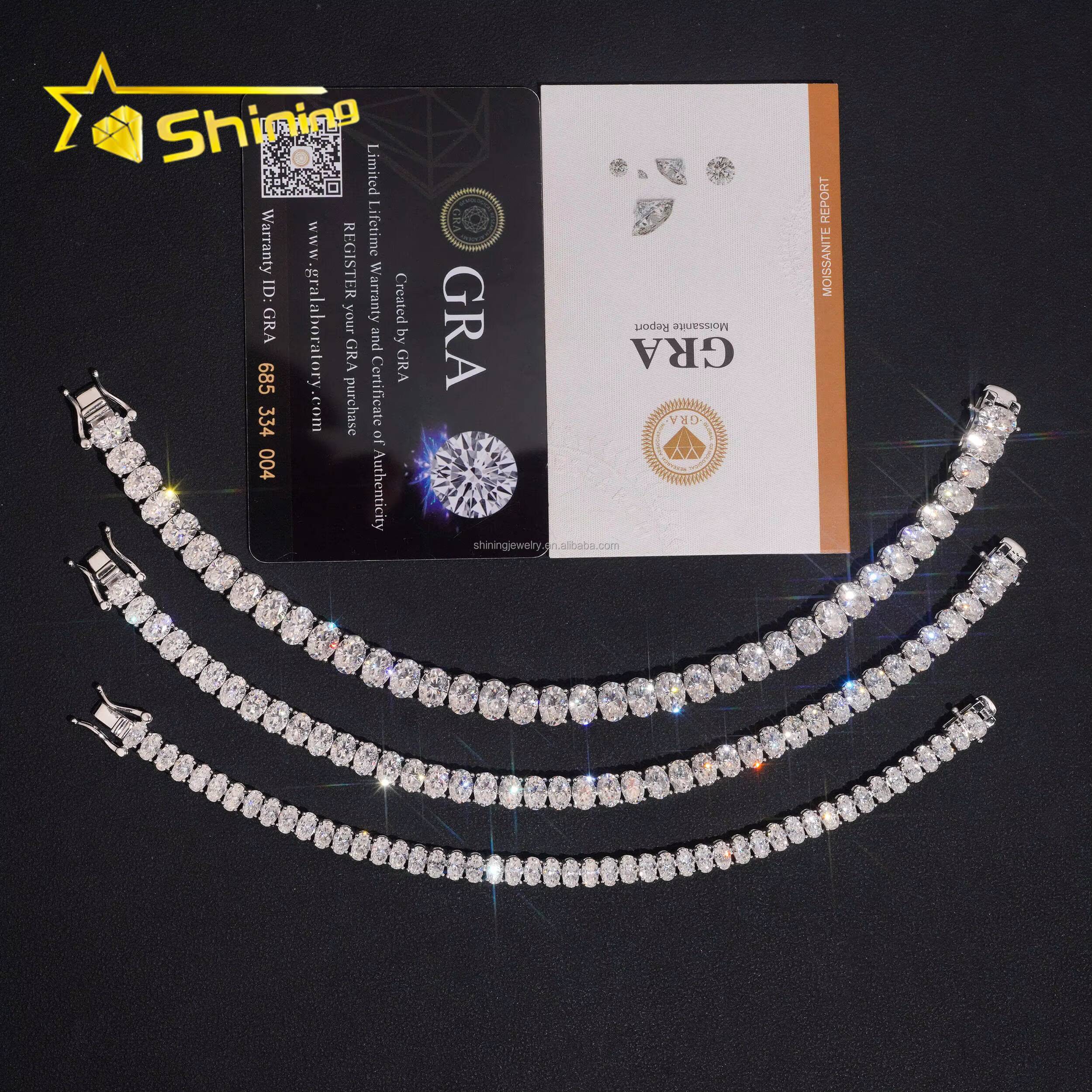 Most Popular New Arrivals Hip Hop Vvs Oval Moissanite Diamond Iced Out GRA Certificate S925 Silver Tennis Bracelet Man Gift