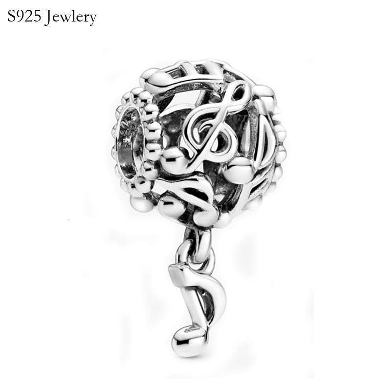 New Popular 925 Sterling Silver Silver Note Pendant Beads For Europe Charm Bracelet Wholesale Ladies Jewelry Fashion Accessories Making