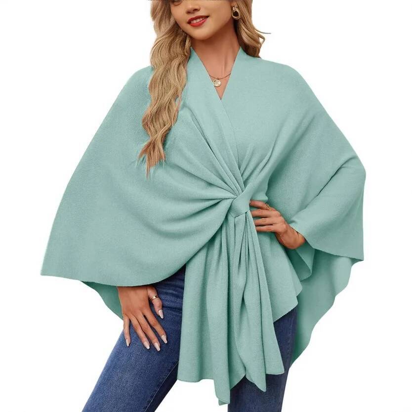 Women's Trendy Autumn And Winter Loose V-Neck Cape Elegant Shawl Wraps Casual Solid Color Soft Open Front Poncho bat shirt dongdumaoyi