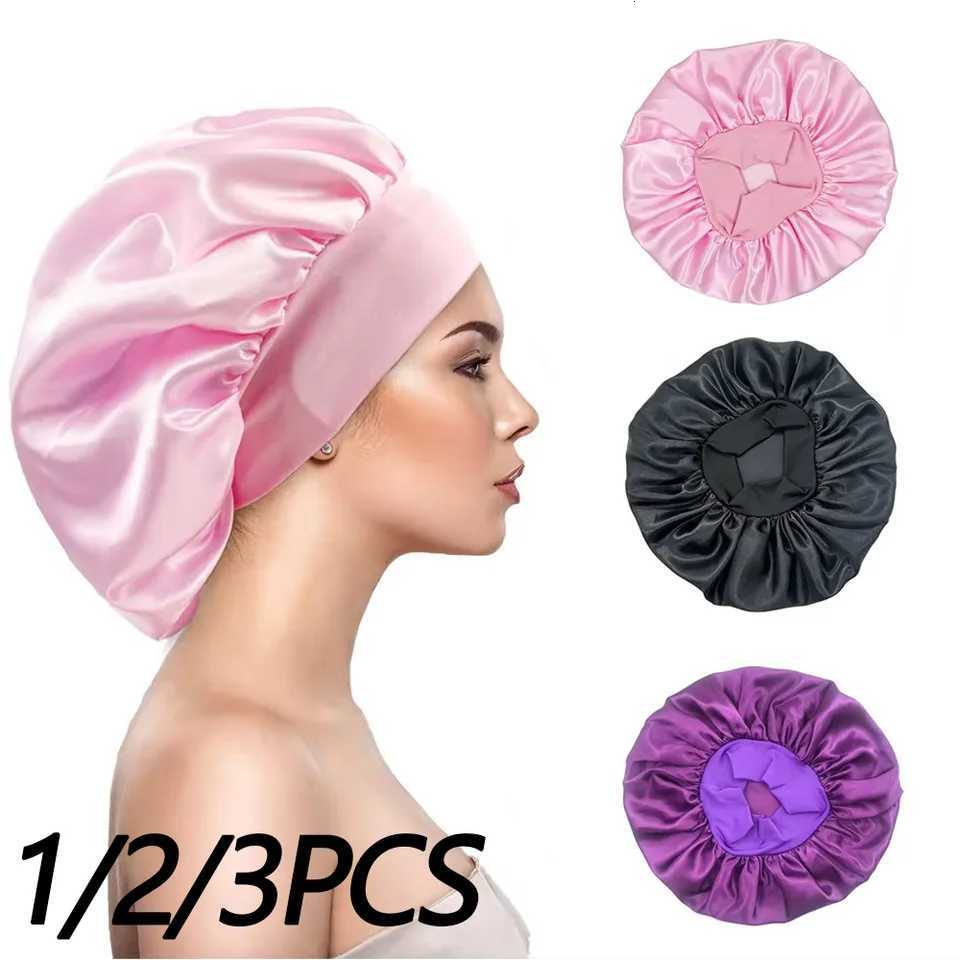 1/2/3pcs Newly Satin Night Hair Cap Womens Solid Sleeping Hat Sleep Care Bonnet Nightcap For Women Unisex Shower Cap Z250808