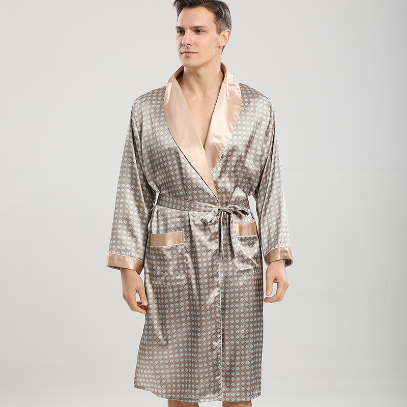 Mens Silk Satin Pajamas Pajama Pyjamas Robe Long Sleeves Bathrobe Silk Kimono Stripe Sleepwear Robe Bathrobe Night Dressing Gown
