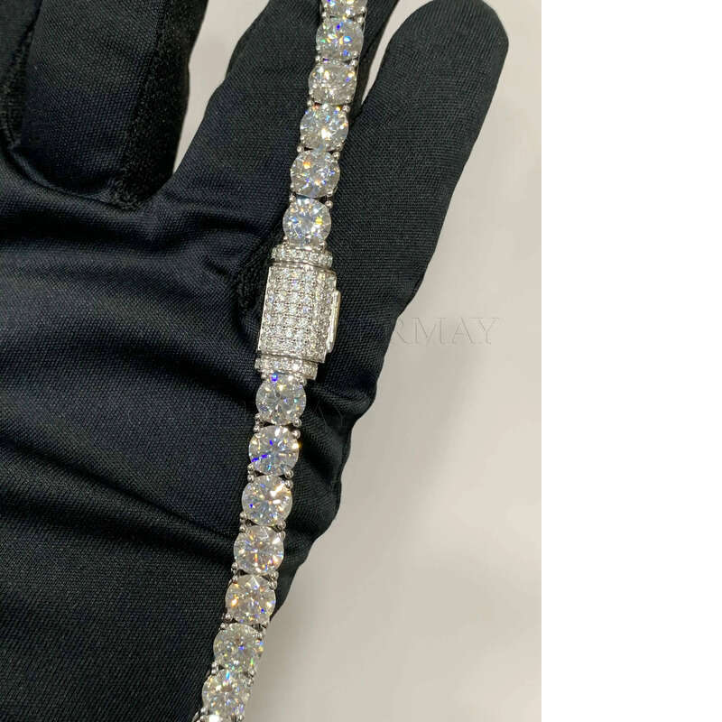 Iced Out Sterling Sier 6mm D VVS Tennis Necklace Moissanite Chain for Hip-Hop Jewelry
