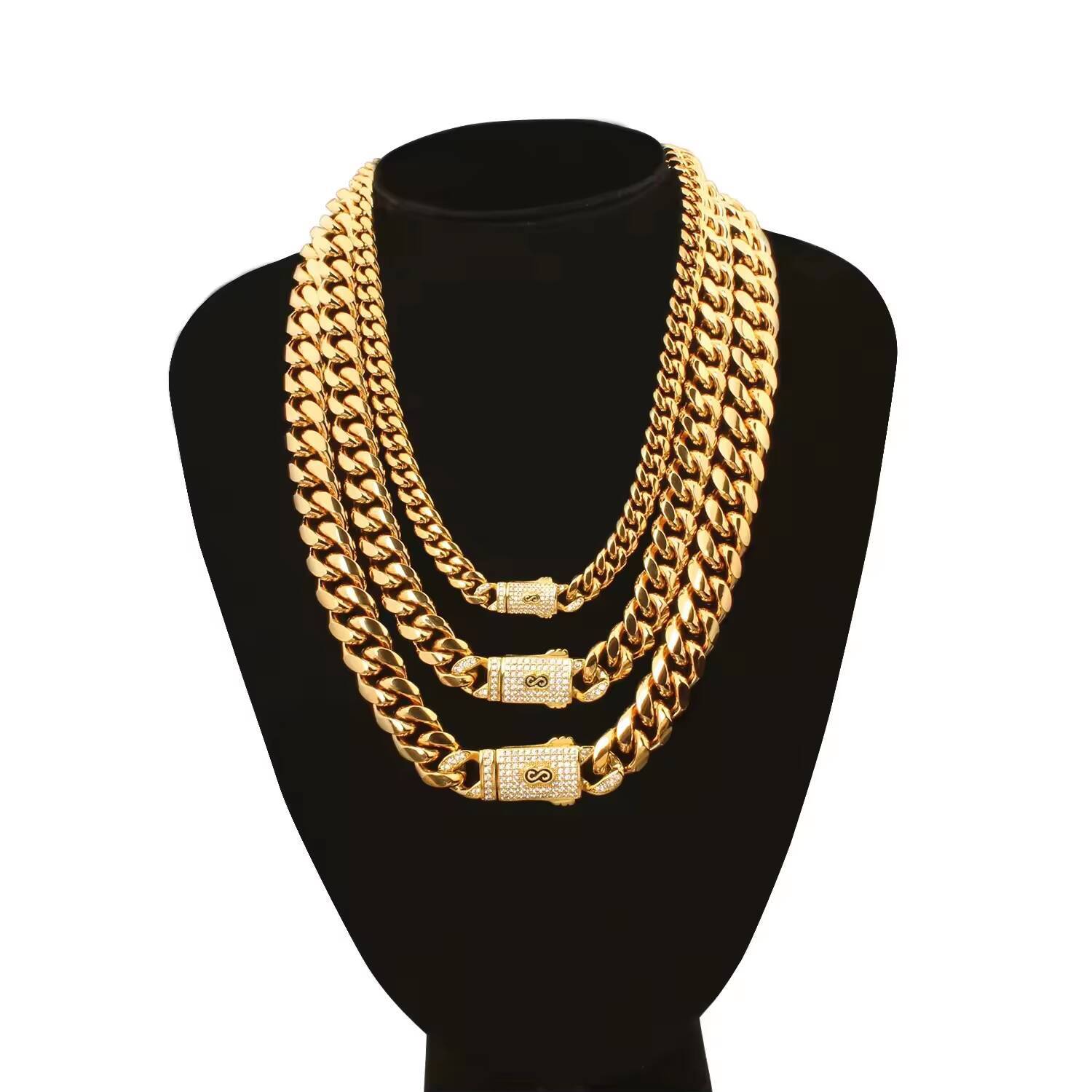 Hot Sale Monaco 14k 18k Gold Plated Men Bracelet Iced Out Bracelet Necklace Miami Cuban Link Chain Stainless Steel Necklace
