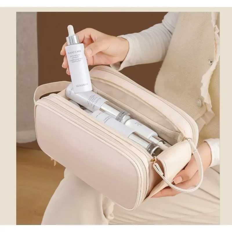 PU Large Capacity Makeup Bag for Mens Double Zipper High-value Portable Travel Toiletries Bag Handheld Storage Bag Y250808