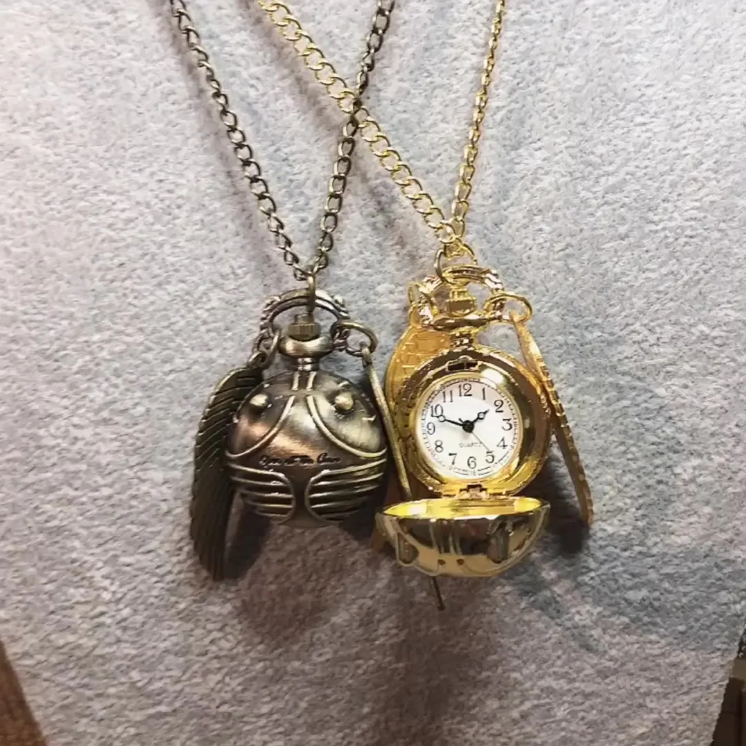 Golden Ball Pendant Snitch Ball Pocket Watch Gifts for Kids Quartz Necklace Clock Lovely Cute Fob Pocket Clock Wholesale 250807