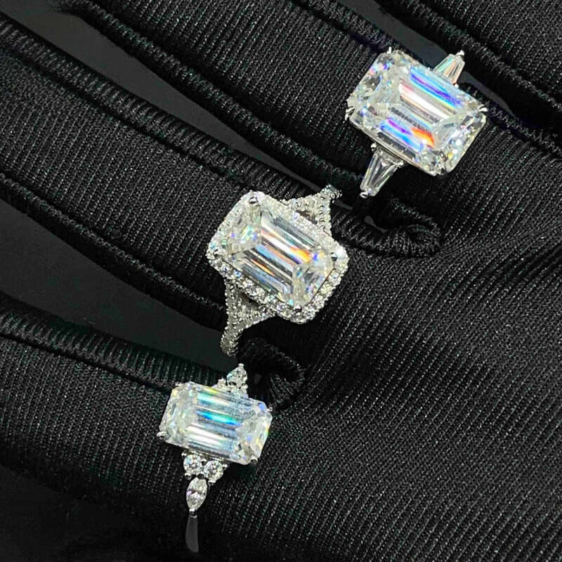 Women Jewelry Engagement Gift Ring Sterling Sier VVS Moissanite Big Dia Emerald Cut Rings