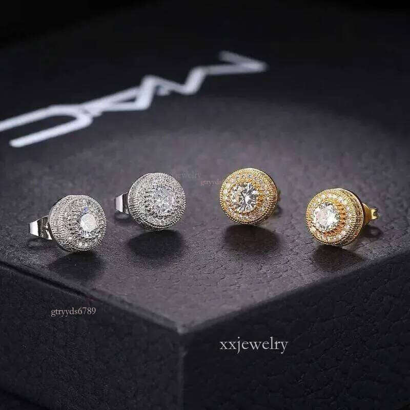 Morganite stud earrings for men - vintage gold-plated punk-style ice crystal dia earrings, hip-hop style women's accessories