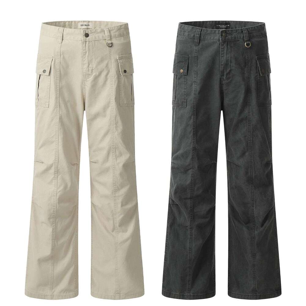 11Kn American Style Straight-Leg Slightly Flared Cargo For Men And Women Slimming Multi-Pocket Simple Loose Casual Pure Cotton Long Pants B5