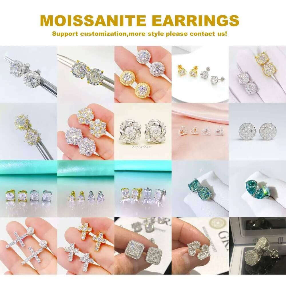 Pass Dia test hip hop classic moissanite dia cross sier women men stud earring