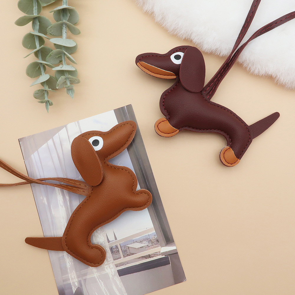 Animal Leather Bag Charms Dachshund Pendant Cartoon Leather Puppy Bag Pendant Mobile Phone Case Accessories Creative Car Accessories