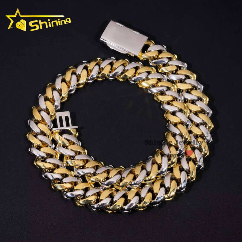 20MM Big Heavy Hip Hop Necklace Sier Baguette Iced Out VVS Moissanite Lab Dia Miami Cuban Link Chain