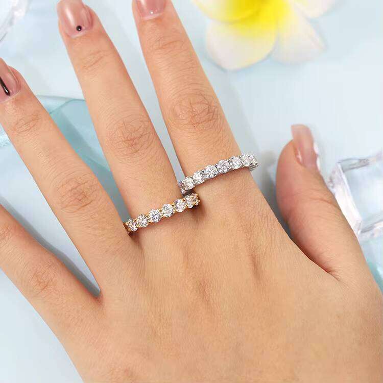 Fine Jewelry Solid Yellow Gold 3mm Round Cut Lab Dia Wedding Ring
