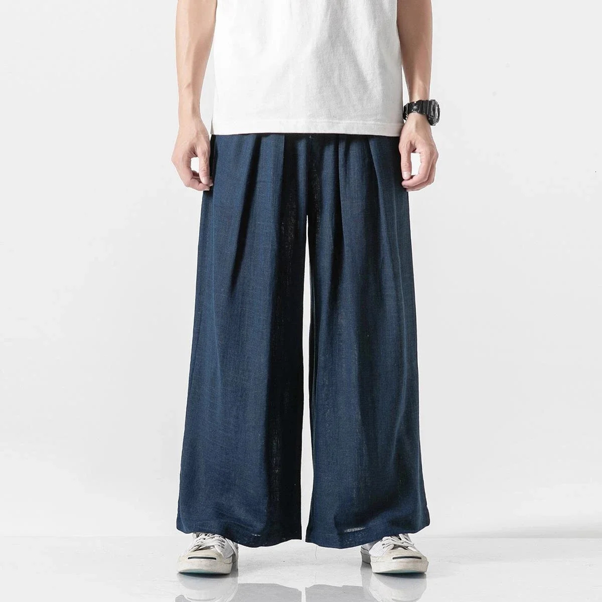 Summer Casual AnkleLength Pants Men Chinese Style Loose Harem Mens Solid Straight Lightweight Hip Hop Wide Leg Man 250729