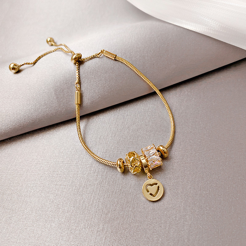 Korean Dongdaemun Fashion Dia-Studded Small Waist Heart Simple New Ins Trendy Personality Bracelet for Women