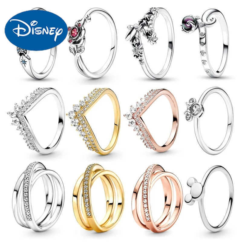 Disney Hot Fashion Crown Mickey Mouse Rose Shining Princess Ring Suitable for Original Holiday Jewelry Women to Wear Gifts. W20250808