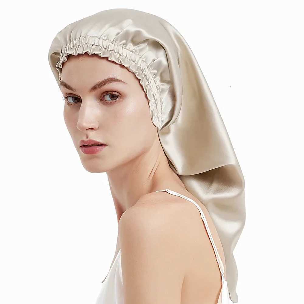 Pure Mulberry Silk Bonnet Sleep Hair Cap Long Bonnets Hair Wrap Adjustable Straps for Long Curly Hair Braid 19 Momme Z250808