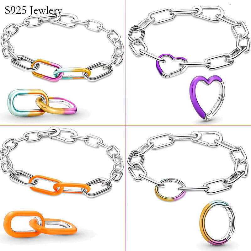 925 Sterling Silver Tie-Dye Double K Beads - Orange & Purple Heart Connectors For DIY Jewelry Making