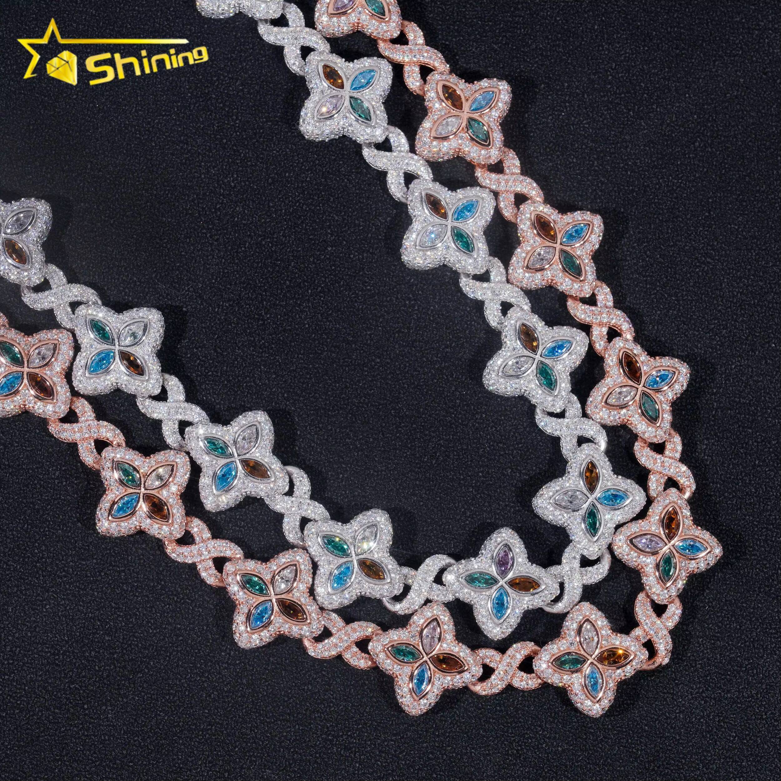 Top Quality New Arrival 15MM 925 Sterling Silver Hip Hop Jewelry Iced Out Chain Cuban Link Chain Colored Moissanite Necklace