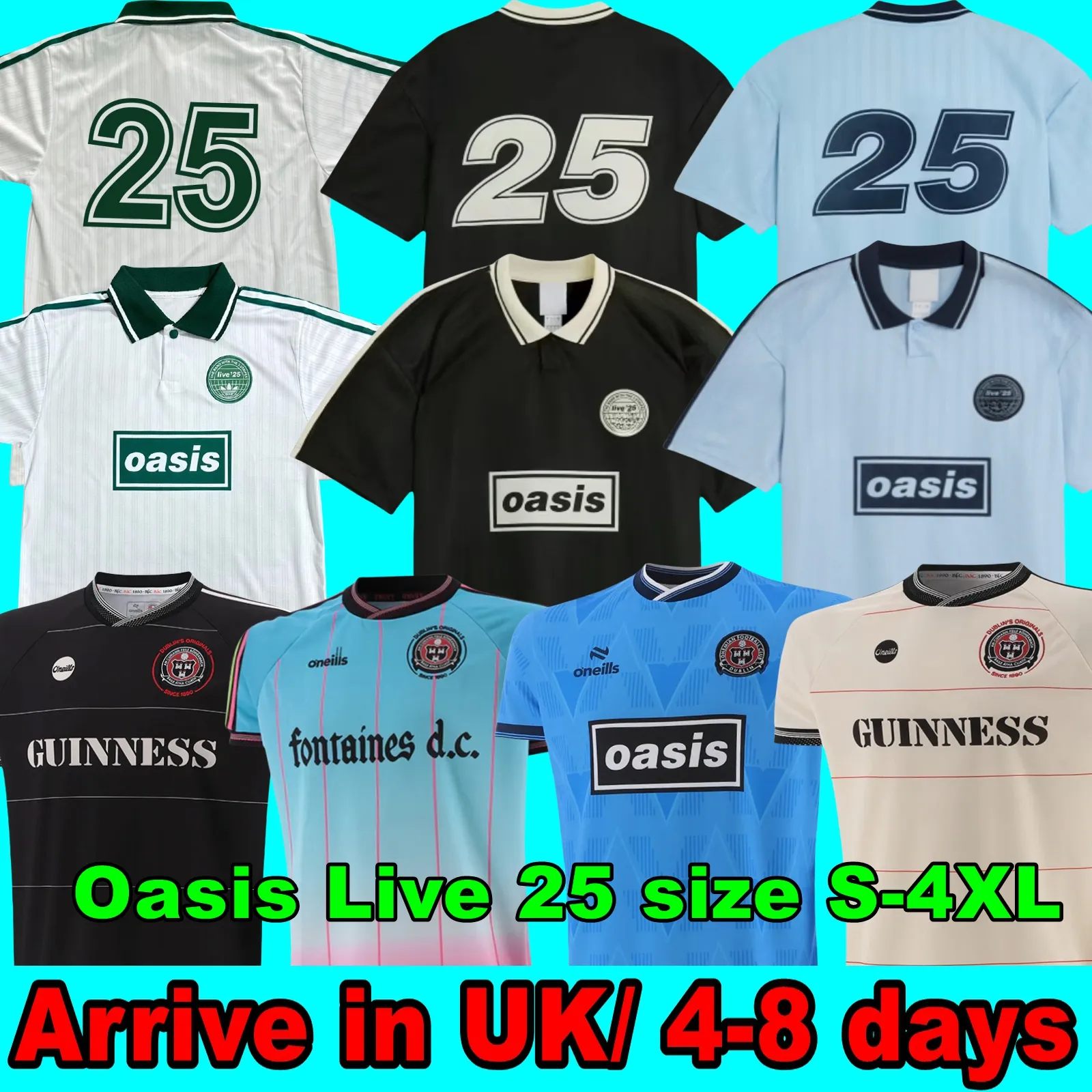 2025 Oasis Tour Jacquard Football Jersey Shirts Kit 25 26 Fontaines Dc Home Away Third Bohemians BLACK GUINNESS Soccer Jerseys 135th Anniversary Oasiss Live