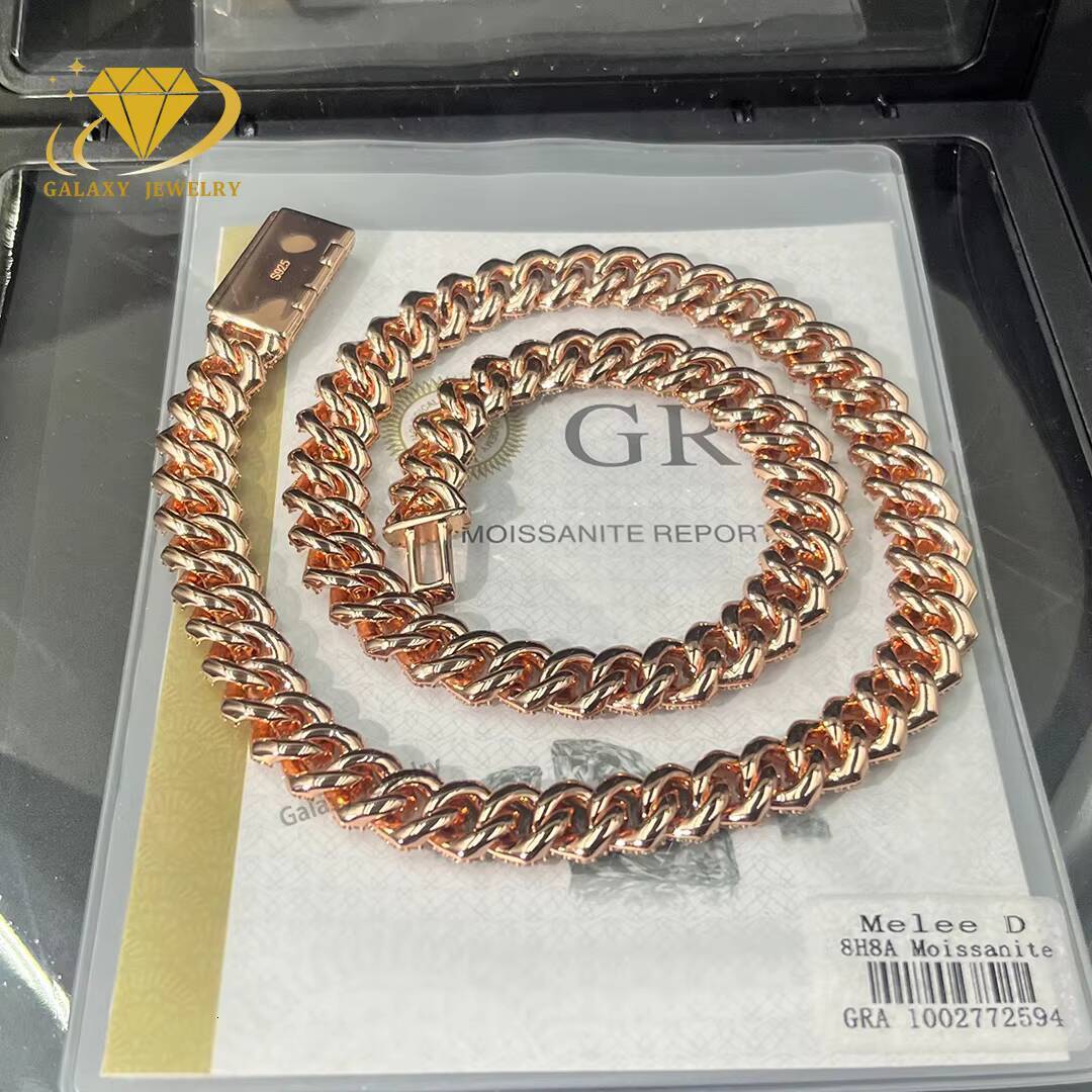 High Quality 8mm Moissanite Chian 2Rows Hip Hop Jewelry for Men 925 Silver Iced Out Cuban Chain with GRA Certificate