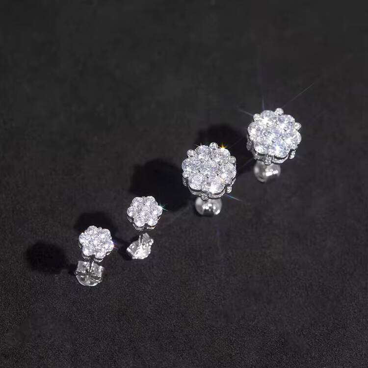 XG Pass Dia Tester Moissanite Cluster Flower Stud Sier Fine Jewelry Earring for Men Women