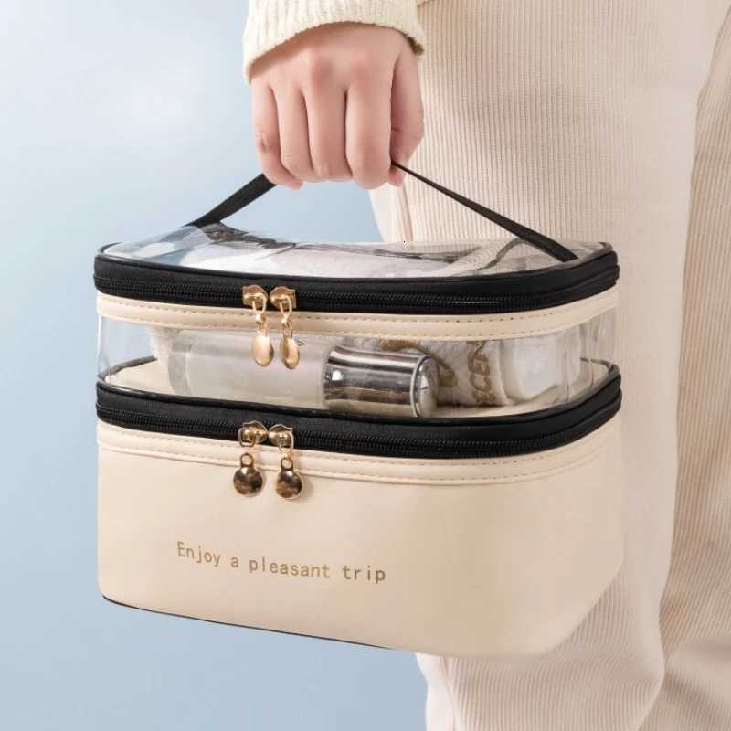 Double Transparent PU Cosmetic Bag Portable Wing Bag Big Capacity Makeup Bags Waterproof Travel Toiletry Bag Storage Bags Y250808