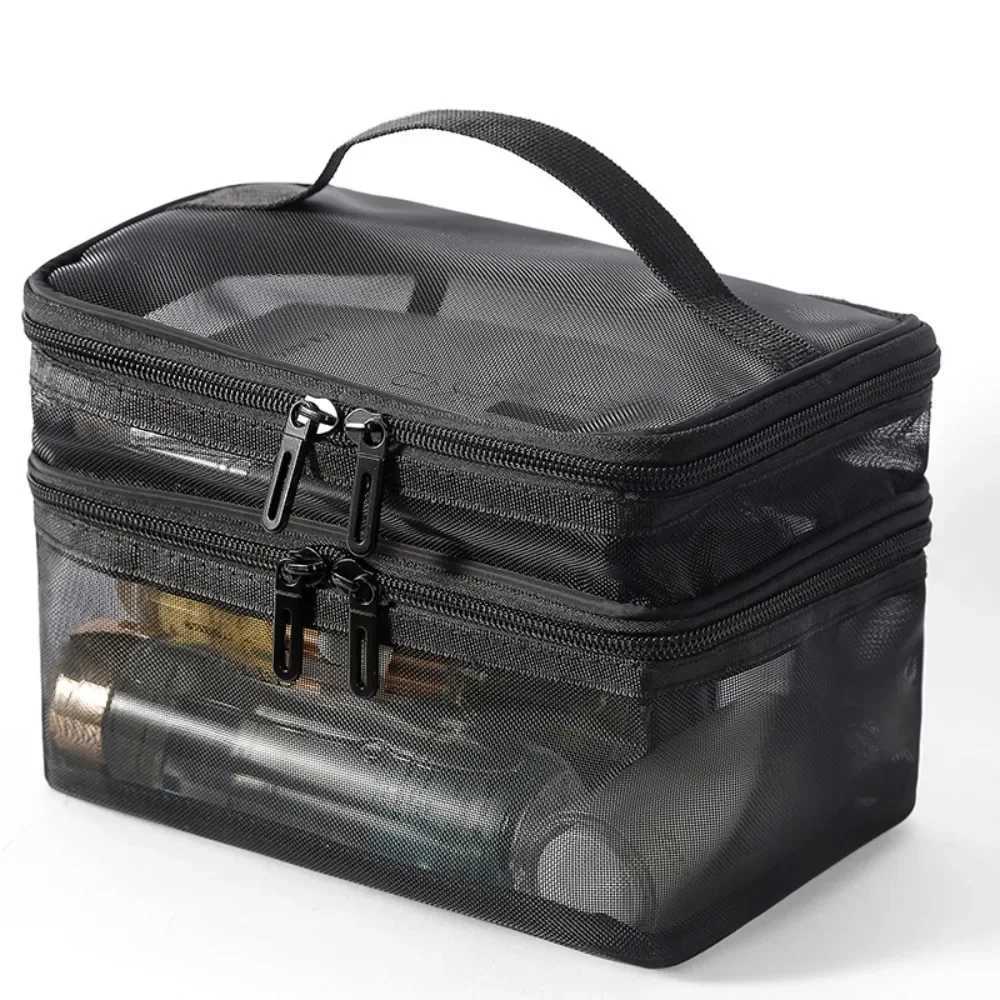 2-Layer Travel Cosmetic Organizer Bag Transparent Folding Mesh Zipper Storage Pouch Large Capacity Makeup W Kit Bag 2025 Y250808