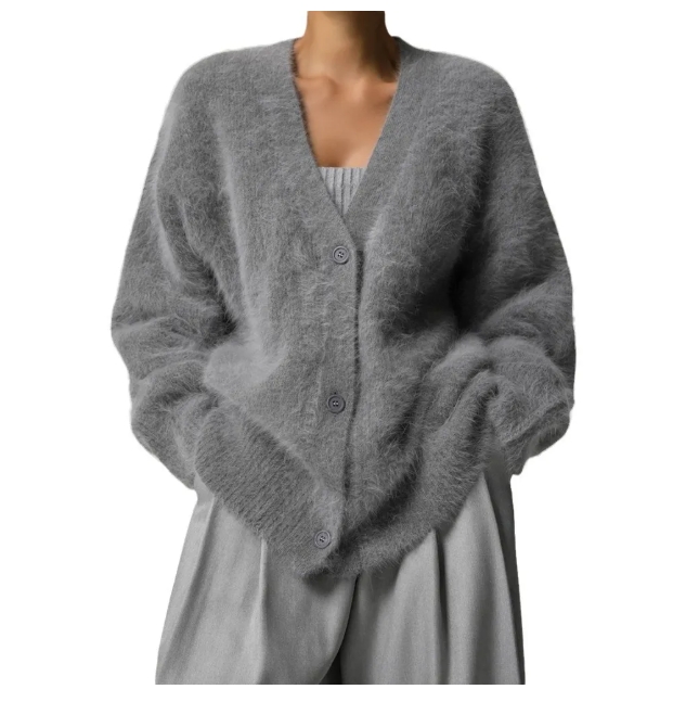Imitation Mink Wool Knitted Sweater for Women Cardigan Lazy Loose Long Sleeved V-neck Sweater Jacket
