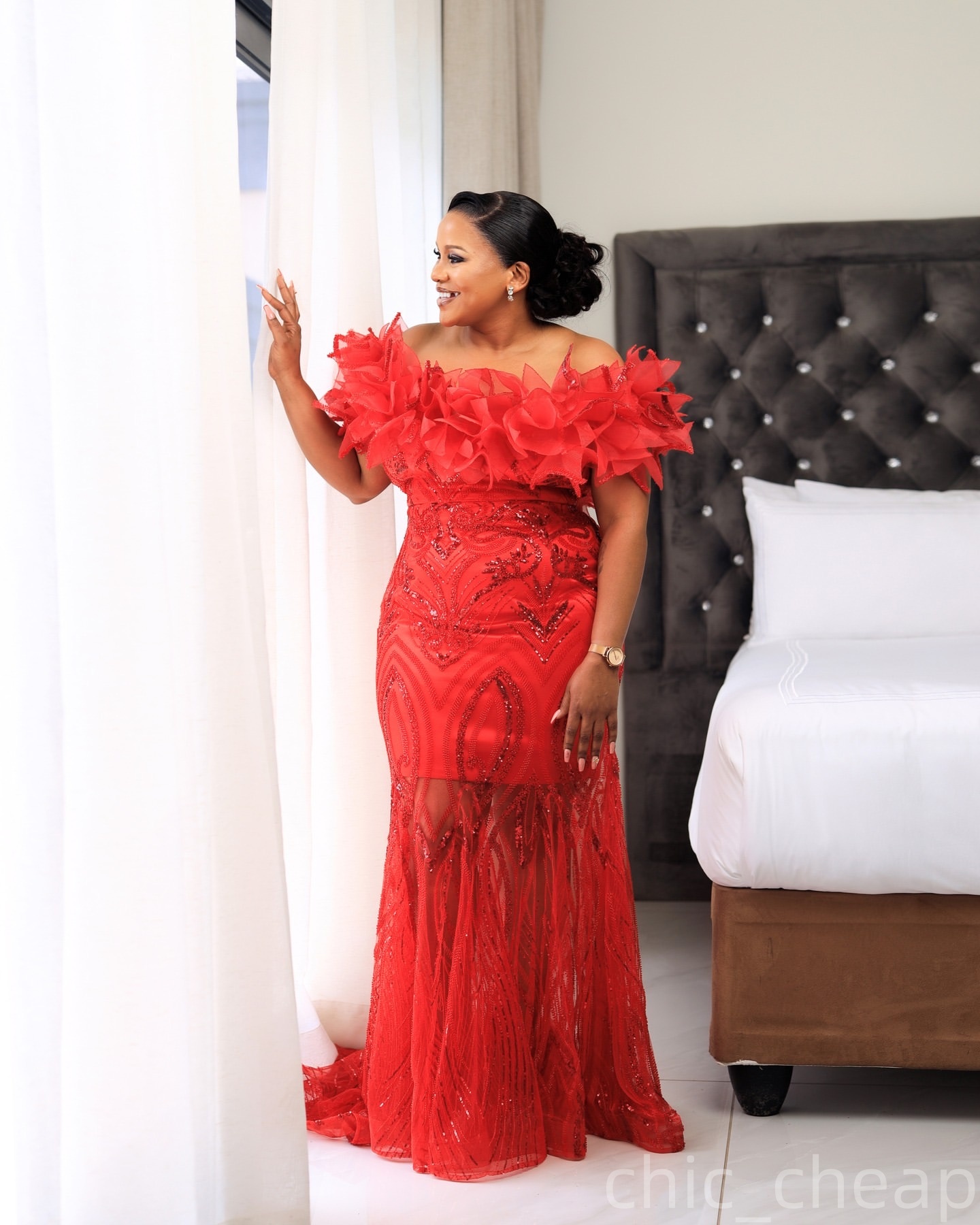 Mermaid Red Prom Dresses 2025 Florals Sequined Off Shoulder Evening Formal Party Second Birthday Engagement Gowns Plus Size Dress For Special Occasion