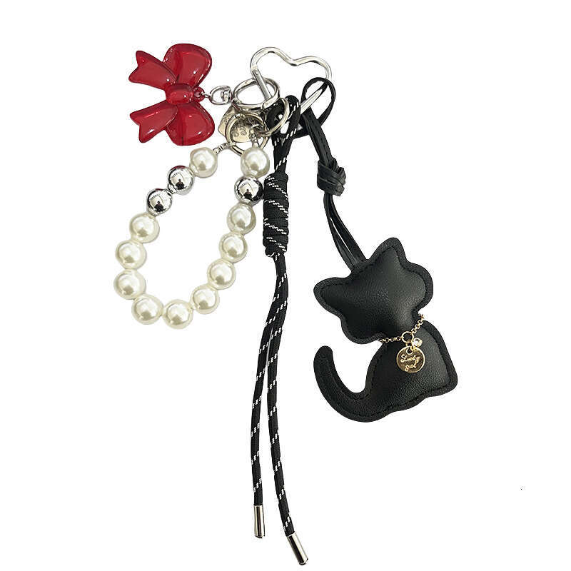 New Leather Cat Beaded Handwoven Rope Fashion Versatile Car Keychain Bag Pendant
