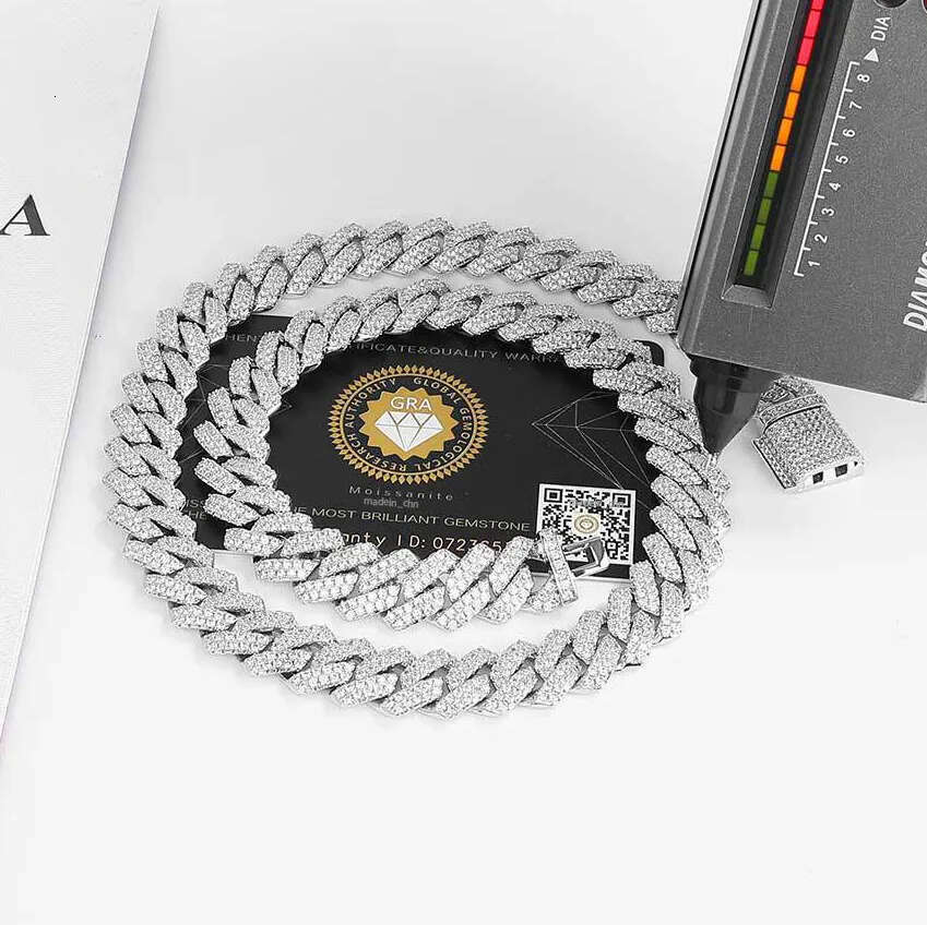 14MM wide 2 rows dia necklace designer for men high quality cuban k rock rapper hip hop gold plated stainless steel jewelry moissanite chain