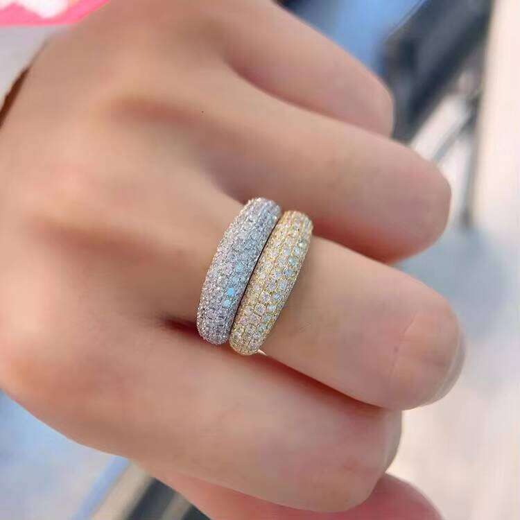 Light 5 Row Iced Out Party Anniversary 14KSolid Gold VVS Moissanite Melee Band Ring for Women Men