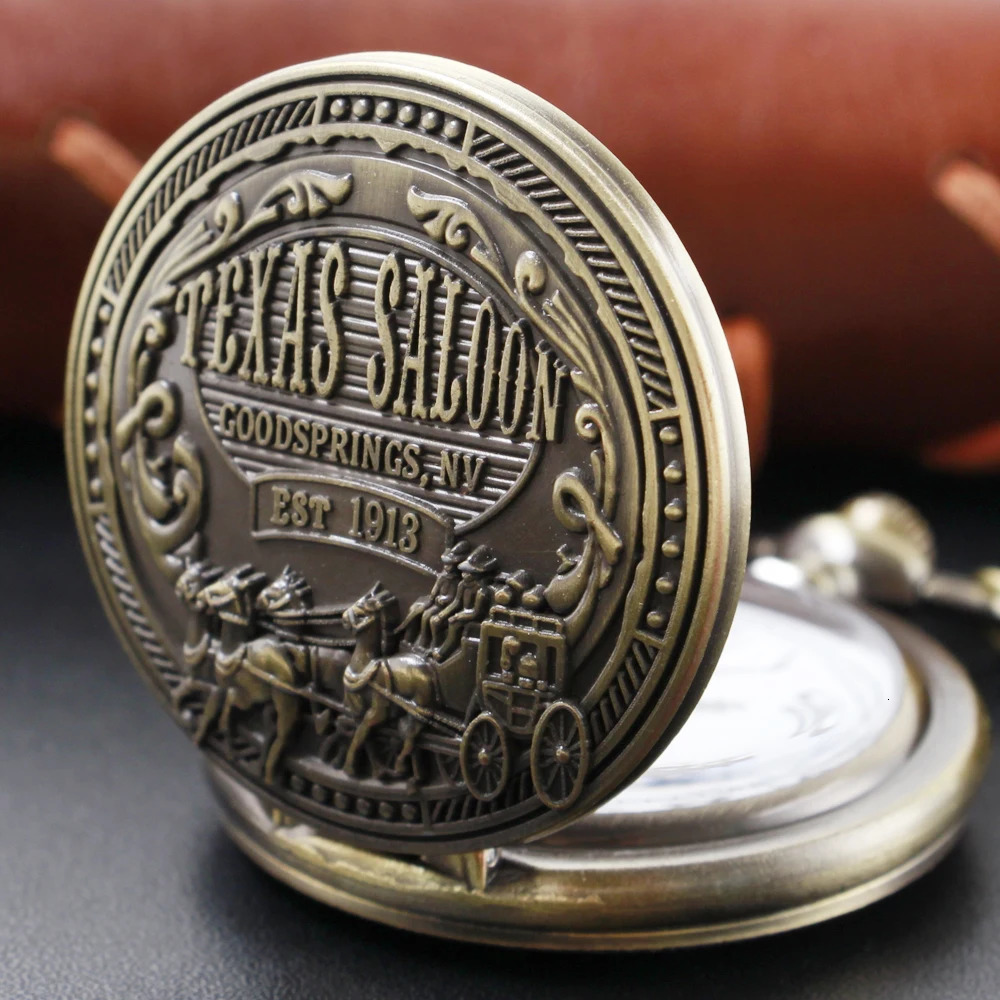 1913 Western Denim Vintage Classic Quartz Pocket Watch Bronze Pendant Necklace Chain Universal Fob Watch for Boys and Girls 250807