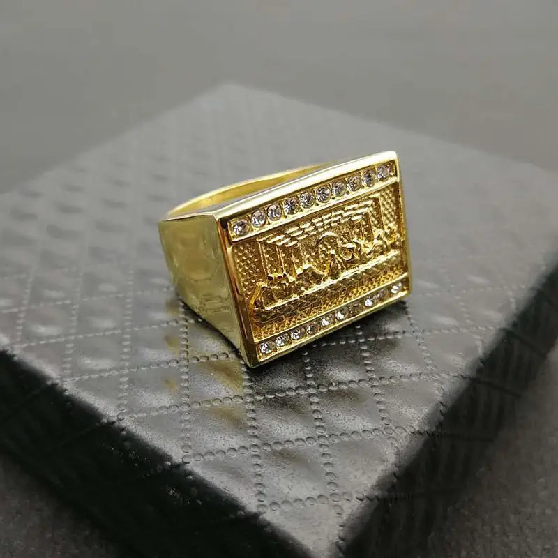 Stainless Steel The Last Supper Dinner Painting Gold Plated Hip Hop Square Rings For Men Women Gift Jewelry 250717