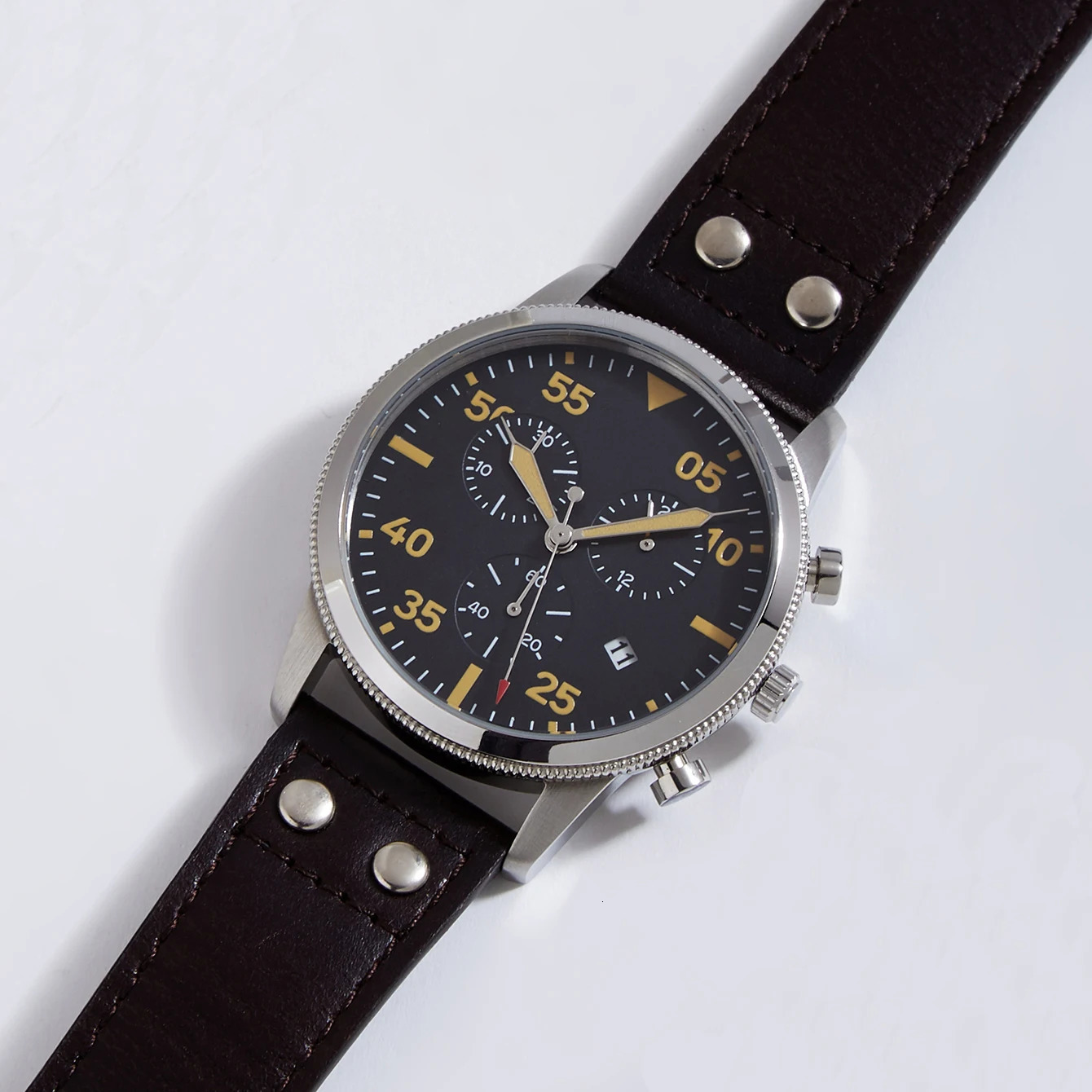 Chronograph Watches 42mm Pilot Japanese JS05 Men Quartz Wristwatch Stopwatch 24 Hours Function 250807