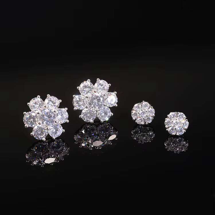 Fashion New Design Gold Plated Pass Dia test Moissanite Sier Jewelry Stud Suower Earring Gift for Women