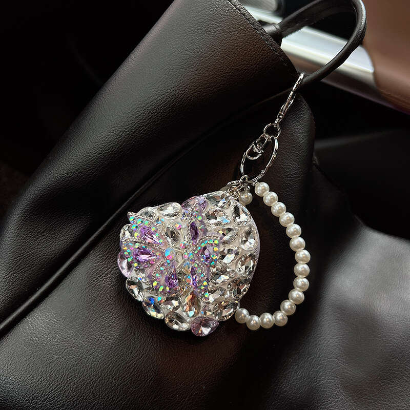 New 3D Butterfly Glass Diamond Heart Keychain Creative Crystal Portable Folding Mirror Bag Pendant for Women