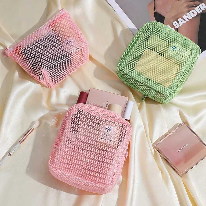 Square Mesh Cosmetic Bag Portable Lipstick Cosmetic Storage Bag with Zipper Multi-purpose Sundries Storage Bag Cute Student Case Y250808