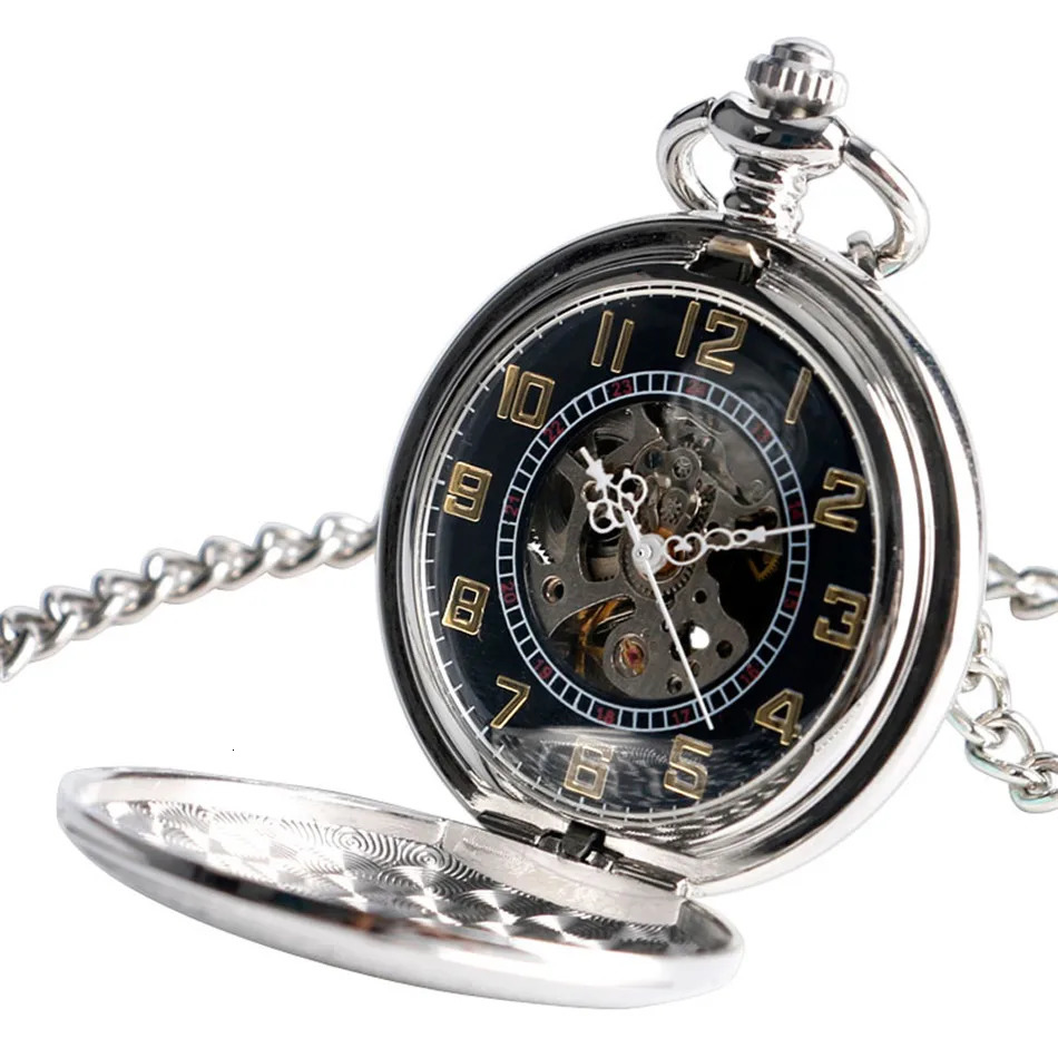 Silver Shield Automatic Mechanical Pocket Watch Arabic Numerals Display Self-Winding Pendant Antique Pocket Clock Male Gifts 250807