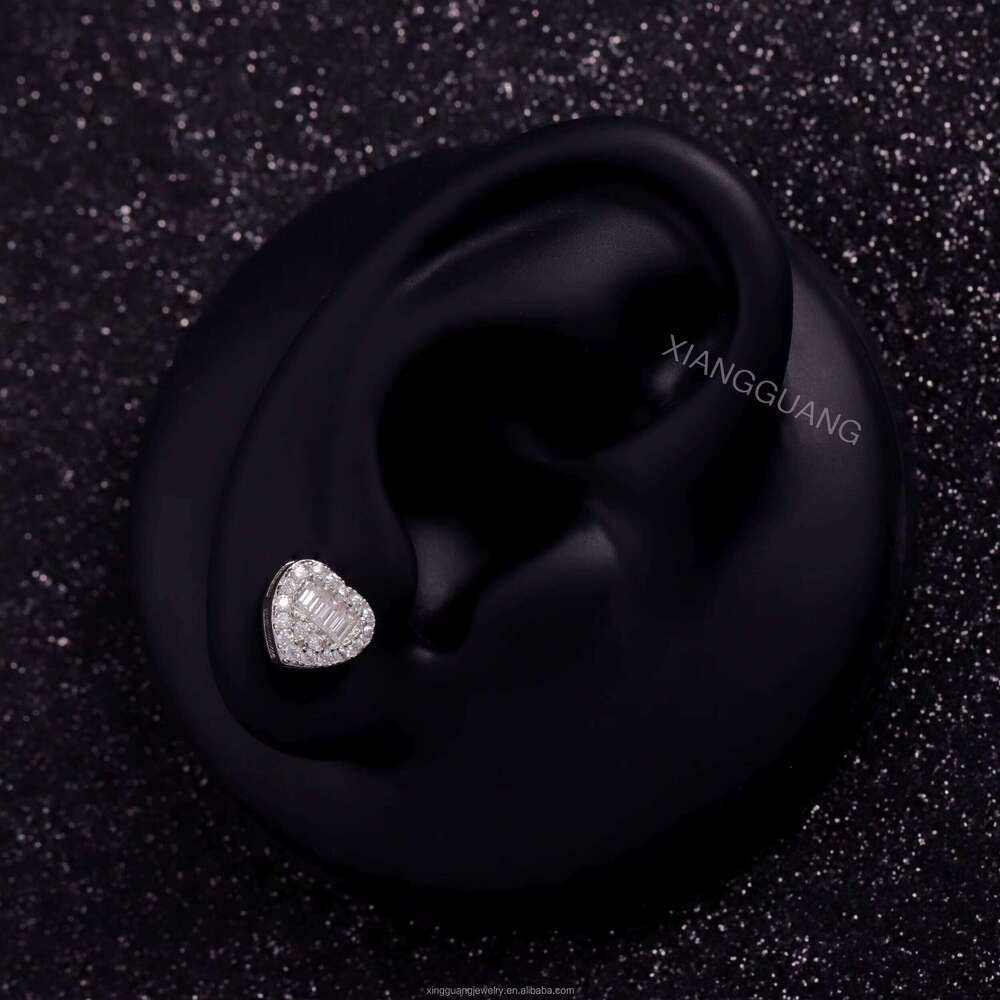 XG Fashion Dia Stud Heart Design Sier VVS Moissanite for Woman Men Fine Jewelry Earrings
