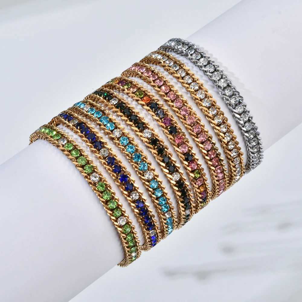 18K Gold Plated Chain Bracelet for Women Men in Gold Color with Woven Crystal Cubic Zirconia Stainless Steel Jewelry Accessories Z250807