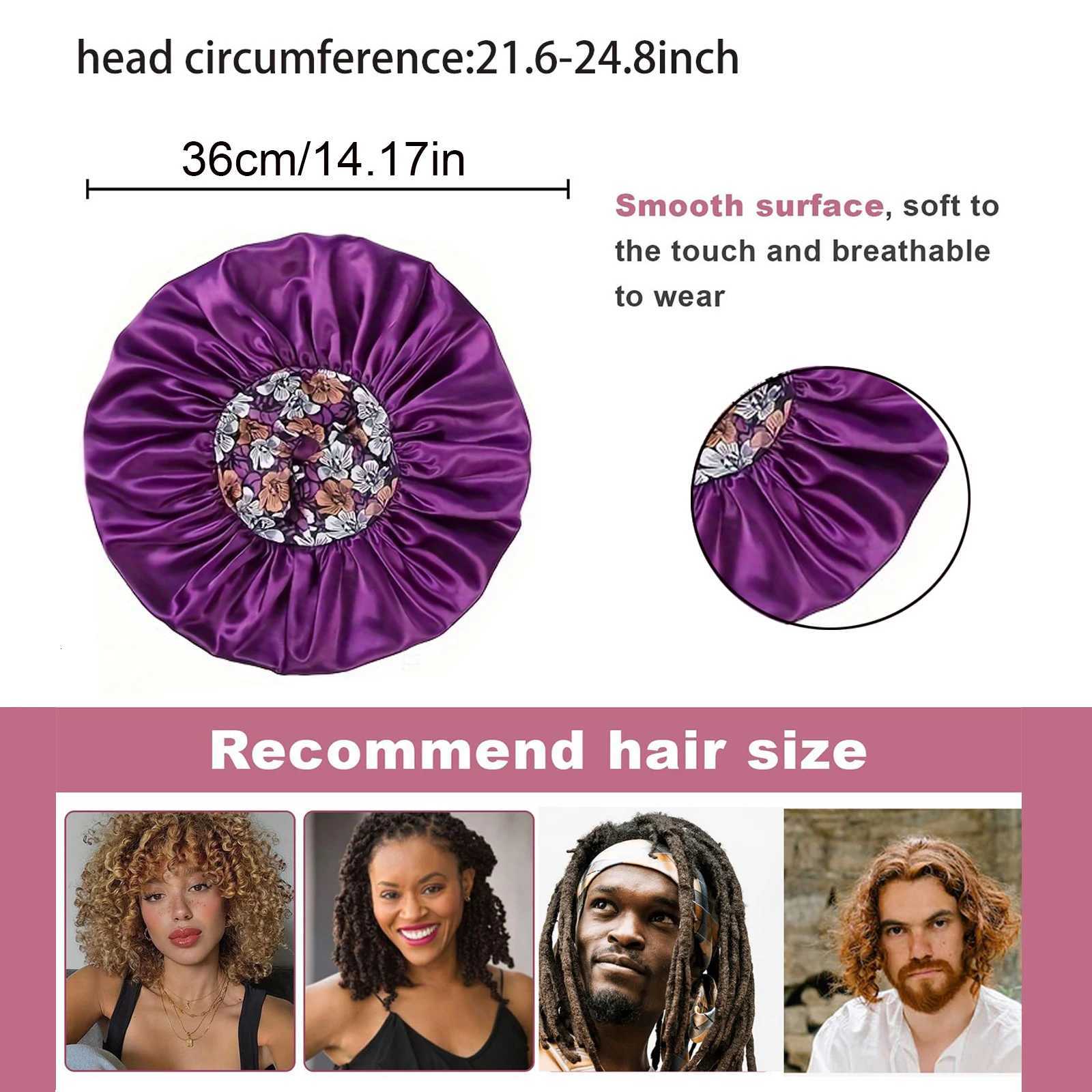 Womens Fashion Bonnet Flower Printed Hair Hat with Wide Edge Elastic Silk Smooth Satin Face for Daily Home Sleep Hat Z250808