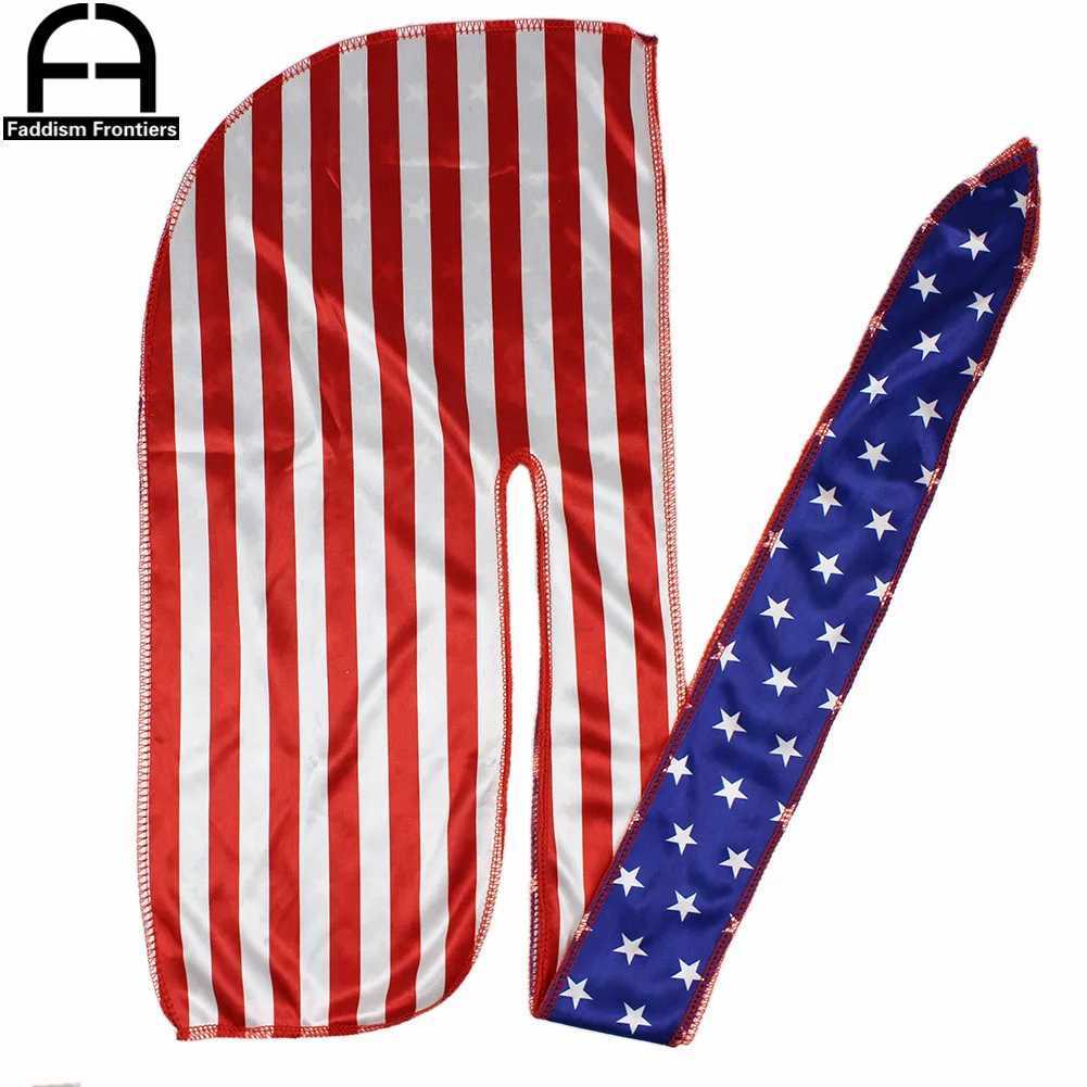 Patchwork Flag Men Silk Durag Headwrap Bandanas For Men Stars Printing Silky Durag Wave Cap Durag Z250808