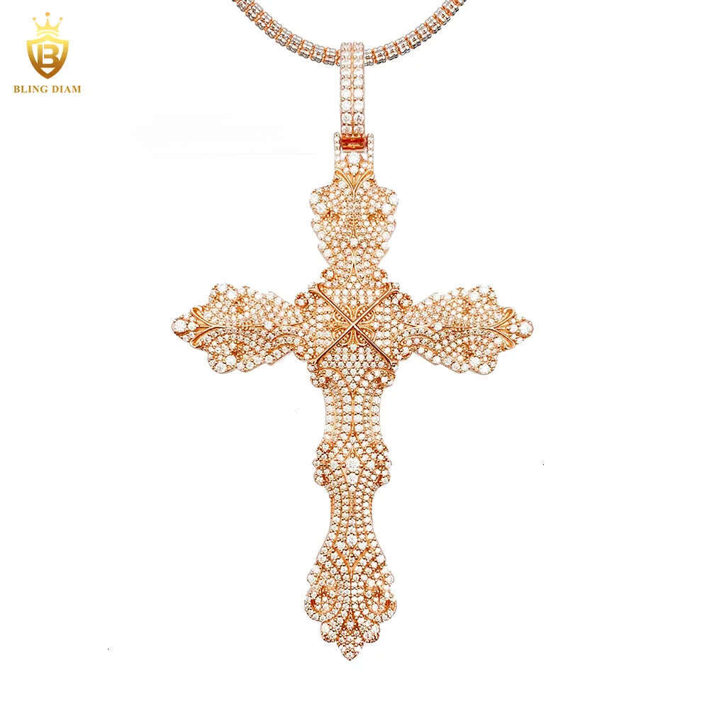 New Custom Hip Hop Jewelry Cross Pendant Necklace VVS Moissanite Sterling Sier Stainless Steel
